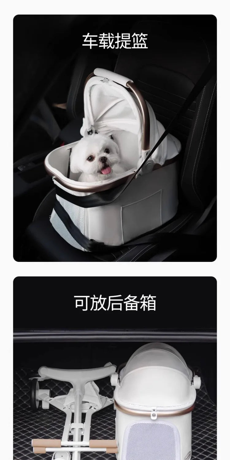 Foldable Detachable Pet Stroller Lightweight Travel Cart with Carry Basket for Dogs Cats Rabbits Outdoor Use