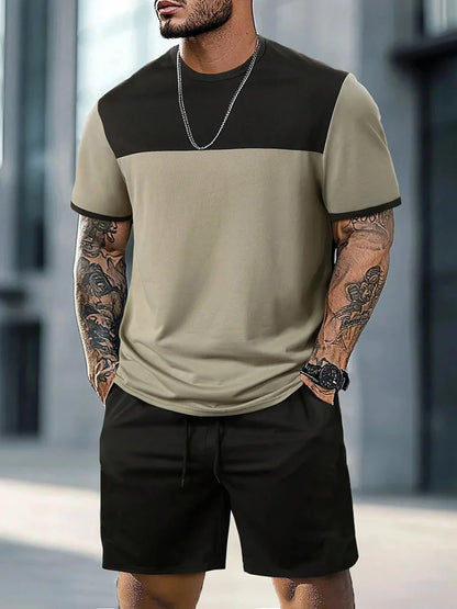 New European & American Style Men's Summer Loose-Fit Set Men's Crew Neck Short-Sleeve Top & Athletic Casual Shorts Two-Piece Set