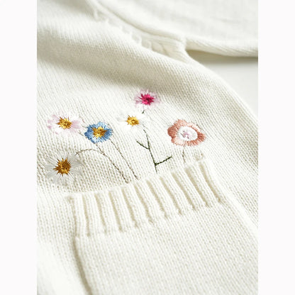 Baby Girls Embroidery Sweater Cardigan Autumn Fashion Cotton Floral Collar Kids Knitted Cardigan Rabbit Coat Outerwear Korean