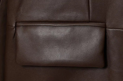 Women's Fashion Faux Leather Blazer Coat Loose Fit Old Money Style Long Sleeve Front Button Chic Outerwear Top