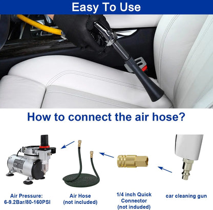 Car Cleaning Gun, High Pressure Air Blow Gun, High-Pressure 1/4 Inch Dry Blow Cleaning Tool, Uncharged Interior Spraying Washer