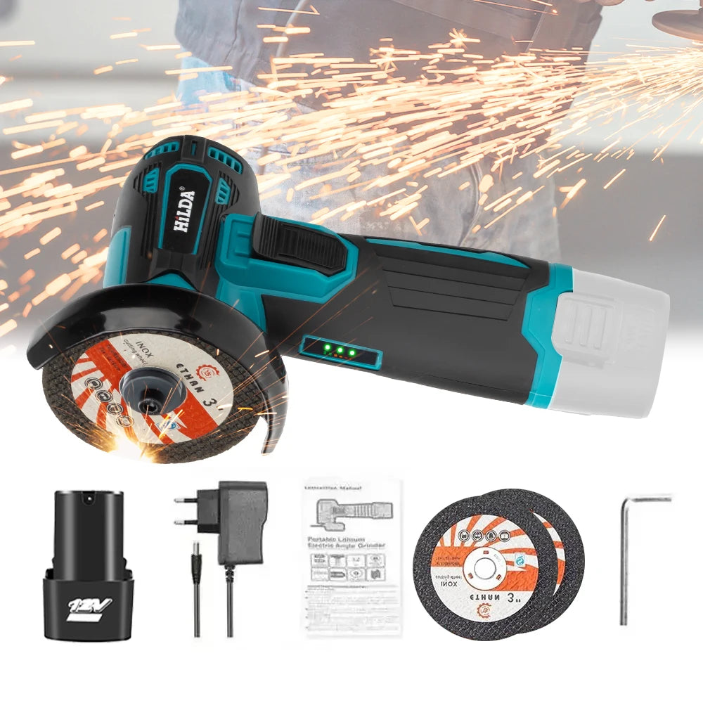 HILDA 12V/3 Inch Lithium Electric Angle Grinder Mini Small Household Handheld Cutting Machine Polishing Machine