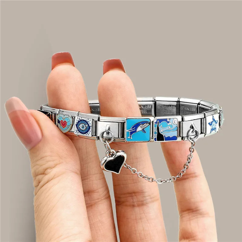 Tassel Chain Butterfly Flowers Star Moon Heart Zircon Italian Charm Links Fit 9mm Bracelet Stainless Steel DIY Jewelry Making