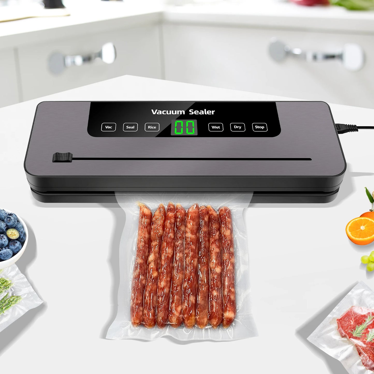 6 in 1 Vacuum Sealer Machine, 6 Modes Multi-Functional Food Vacuum Sealer with 10PCs Vacuum Bags, 30cm Longer Seal Food Sealer Built-In Cutter, Keep Meat Vegetables Snacks Fruits Grains Fresh