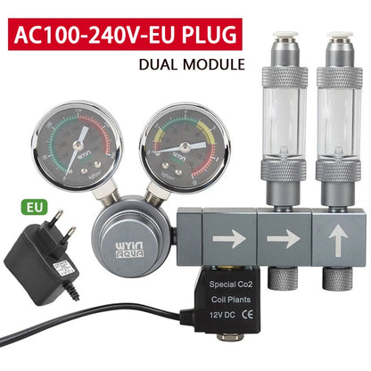Aquarium CO2 Regulator Dual Meter Solenoid Valve Quick Plug Foam Recorder Control System Fish Tank CO2 Pressure Reducing Valve