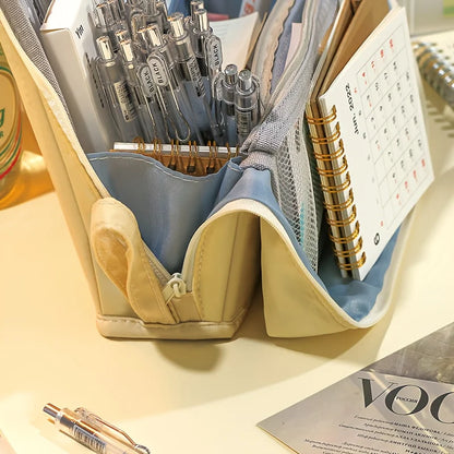 Washable Pencil Case Organizer, Large Capacity Multi Compartment Mesh Pocket Storage Bag for School Office Travel, Unisex Gift