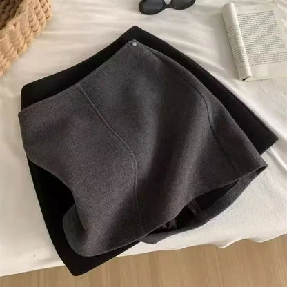 2026 Autumn Winter Vintage Woolen Skirts Women Korean Temperament A-Line Short Skirt Ladies Elegant Versatile Thick Mini Skirts