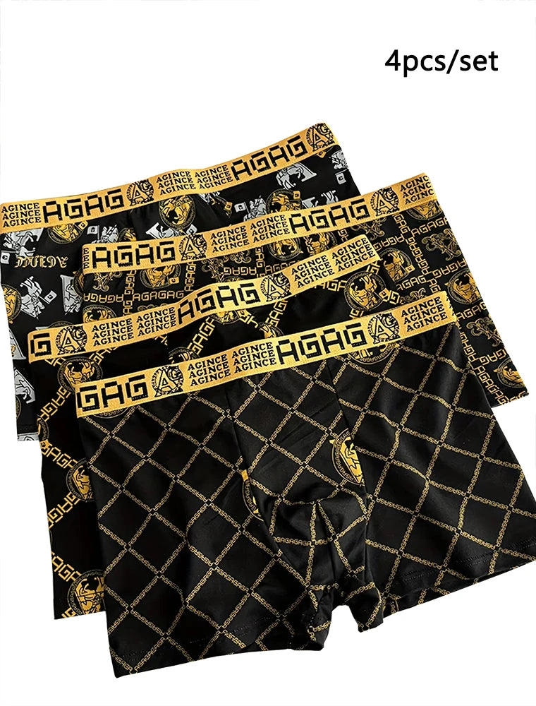 4pcs/set Men's Underwear Fashionable Boxer Antibacterial Comfortable Men Boxershorts Boys Thin Flat Corner Panties Aisan Size