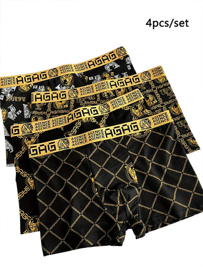 4pcs/set Men's Underwear Fashionable Boxer Antibacterial Comfortable Men Boxershorts Boys Thin Flat Corner Panties Aisan Size