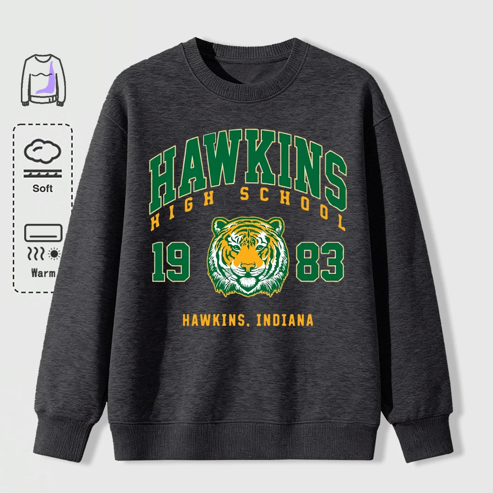 Hawkins 1983 Mighty Tiger Pullover For Men Autumn Oversize Long Sleeve Casual All-Match Clothing Unisex O-Neck Fashion Retro Top