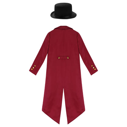 Kids Boys Vintage Steampunk Tailcoat Jacket Halloween Costume Gothic Medieval Clothes Court Uniform Magician Ringmaster Cosplay