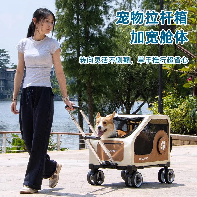 Large Space Foldable Pet Trolley Silent Wheel Pet Travel Box Portable Car Carrier Cage For Small Medium Dogs Cats Outdoor Trip