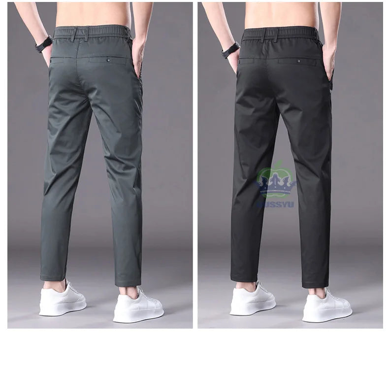 Summer High Quality Cotton Ankle Length Casual Pants Men Business Slim Elastic Waist Jogger Outdoors Korean Work Suit Trousers