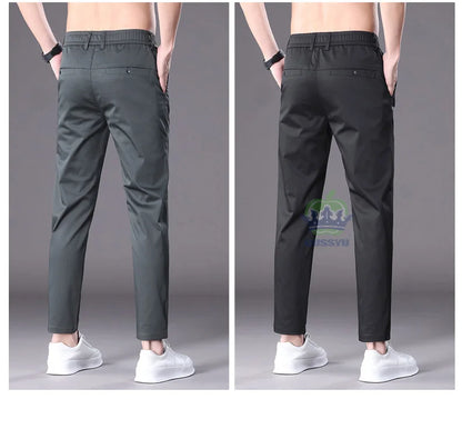 Summer High Quality Cotton Ankle Length Casual Pants Men Business Slim Elastic Waist Jogger Outdoors Korean Work Suit Trousers