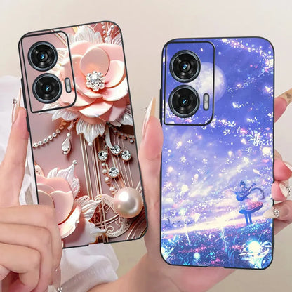 Case For Motorola Edge 50 Fusion Cover XT2429-1 Popular Flower Soft Black Silicone Phone Cases For Motorola G96 5G MotoG96 Funda