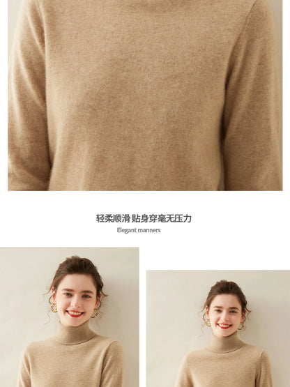 Cashmere Sweater Women's Turtleneck Long Sleeved Knitted Pullover 100% Pure Cashmere Base Sweater Korean Version Women's Top