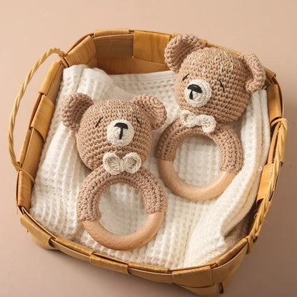 Baby Rattles Crochet Bunny Rattle Toy Wood Ring Baby Teether Rodent Baby Gym Mobile Rattles Newborn Educational Toys Gifts 1pc