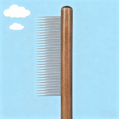 1Pc Cat and Dog Pet Grooming Comb - Stainless Steel Teeth, Wooden Handle, Suitable for Long and Short Hair, Durable Pet Grooming Tool, Removes Lice