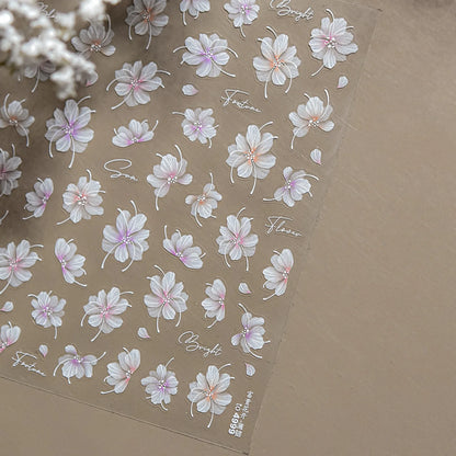 White Flower Petal Cherry Blossom Peach Blossom Falling Petal Floral Gradient 5D Self Adhesive Nail Art Sticker Manicure Decals