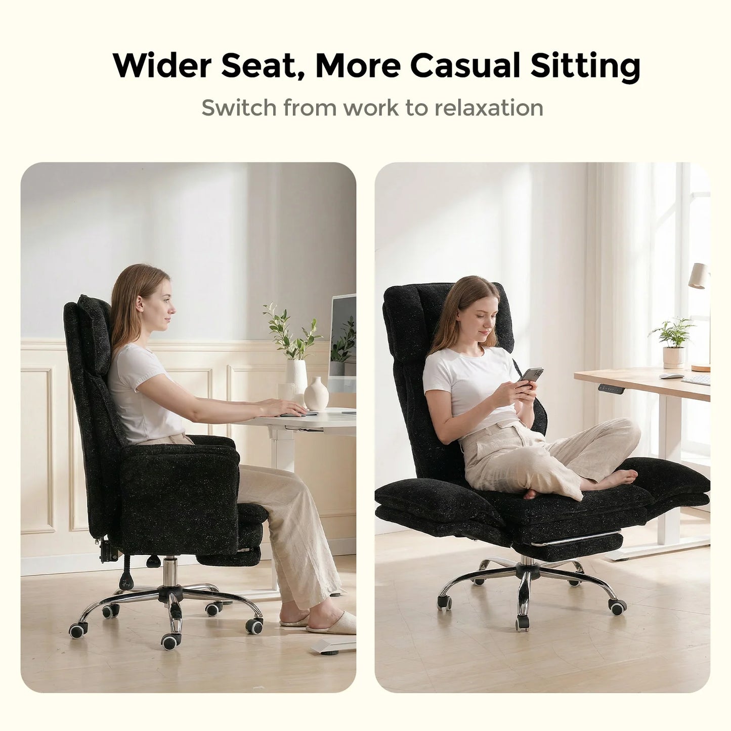 Pet Friendly Ergonomic Office Chair with Armrests, Cat Side Seat 360° Swivel Reclining Desk Chair for Cat Owners Furry Companion Work Chair with Footrest