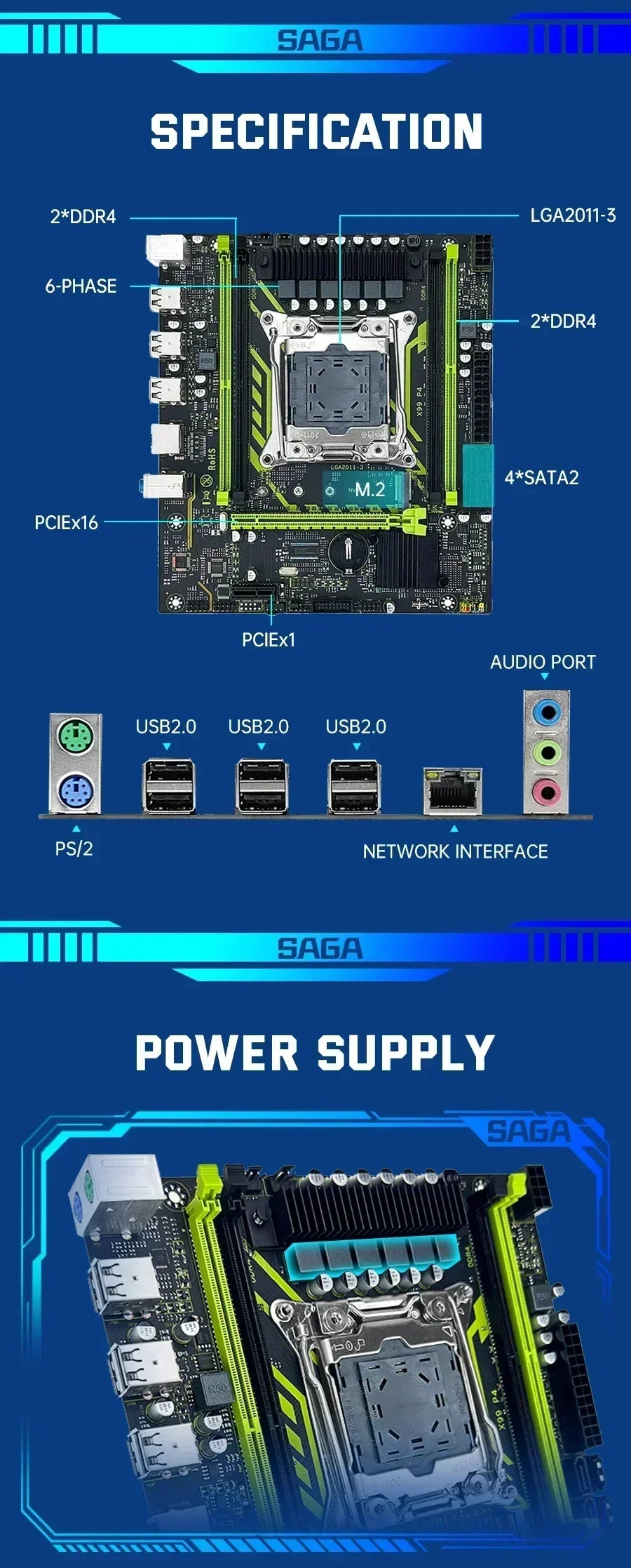 SOYO X99 Motherboard Set With LGA2011-3 Xeon E5 2630 V4 CPU DDR4 8GB (1*8GB)  2133MHz RAM NVME M.2 SATA Computer Accessories