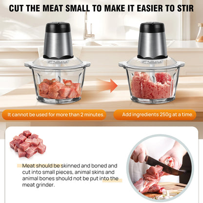 Meat Grinder 300W Electric Multi Blender Mixer with 2L Glass Container,2 Speed Settings,4 Stainless Steel Blades Easy to Clean