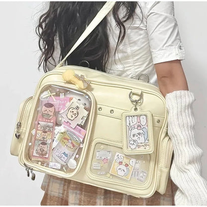 Japanese Tote Bag Fashion Concert Shoulder Bag Student Backpack Transparent Multi-pocket Messenger Bag Zipper Storage Pain Bag