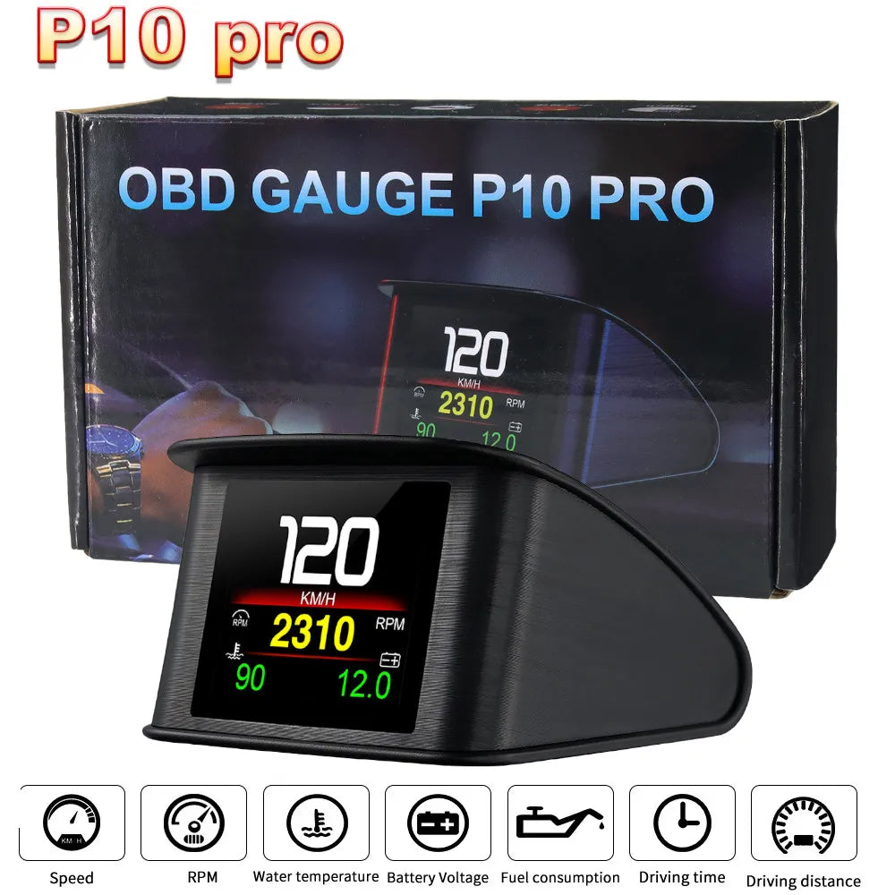 Updated P10-PRO OBD2 HUD With Russia Korean Language Smart Digital Meter On Board Computer Digital Speedometer Overspeed Alarm
