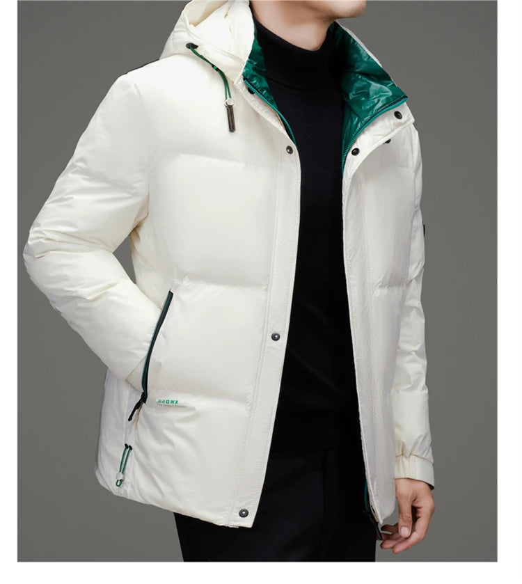 Men's Down Jacket Autumn Winter New Solid Color Thickened Warm Outdoor Travel Hooded Coat Men's White Duck Down padded Clothing