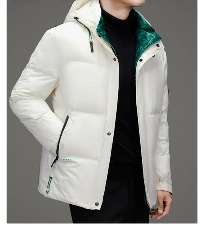 Men's Down Jacket Autumn Winter New Solid Color Thickened Warm Outdoor Travel Hooded Coat Men's White Duck Down padded Clothing
