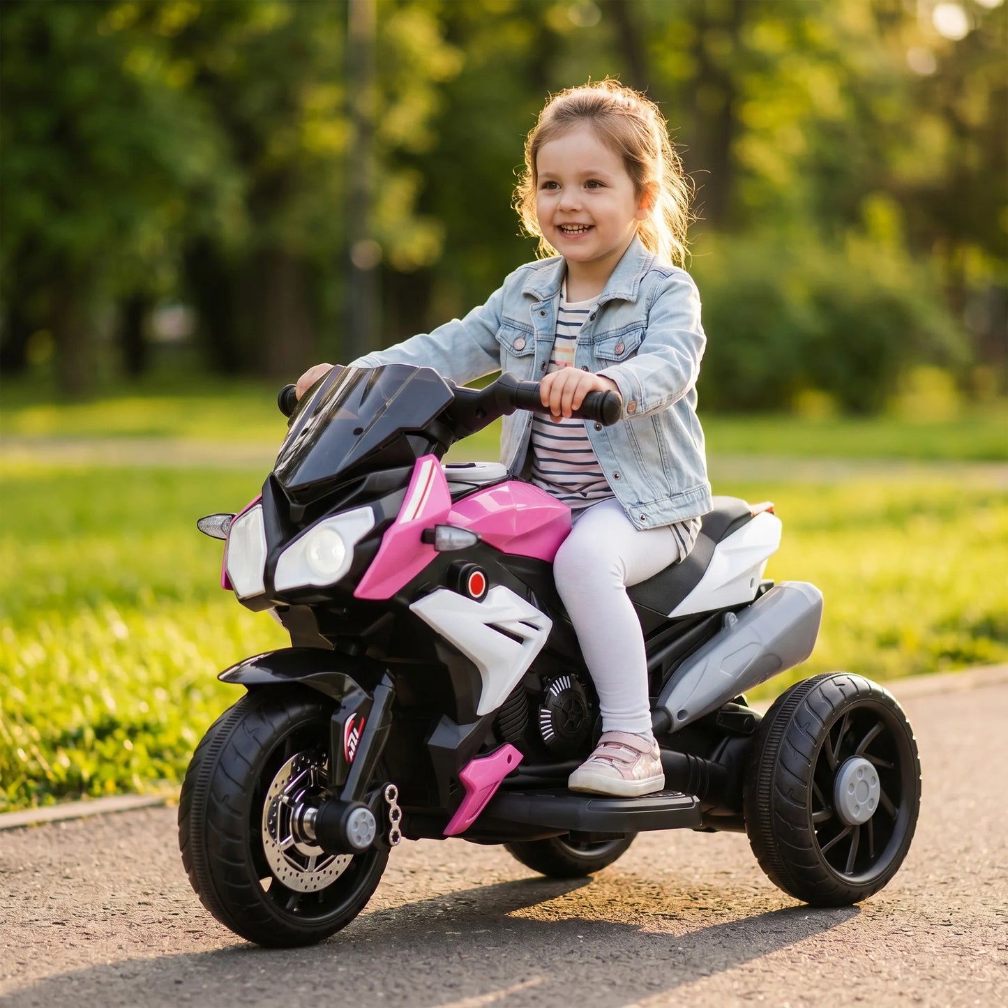 3-wheel 6 V electric Motorbike for children, electric car for 3- to 5-year-olds, with light and sound effects, 86x42x52cm, pink