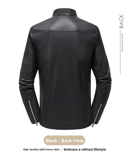 Spring Autumn Men's Biker Style Thin Top Layer Leather Jacket Motorcycle Outerwear Lightweight Korean Version Zipper Closure