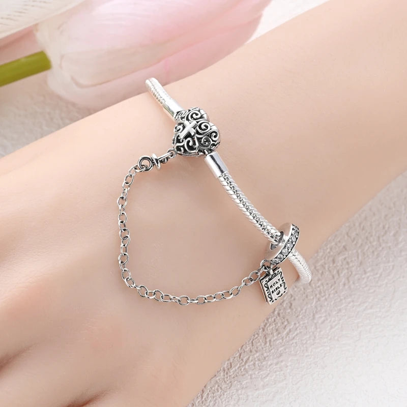 Original 925 Sterling Silver Bracelets 17-20CM Love Heart Flowers Butterfly Charms Beads Bracelet For Women Fashion Jewelry Gift
