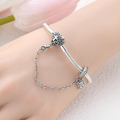 Original 925 Sterling Silver Bracelets 17-20CM Love Heart Flowers Butterfly Charms Beads Bracelet For Women Fashion Jewelry Gift