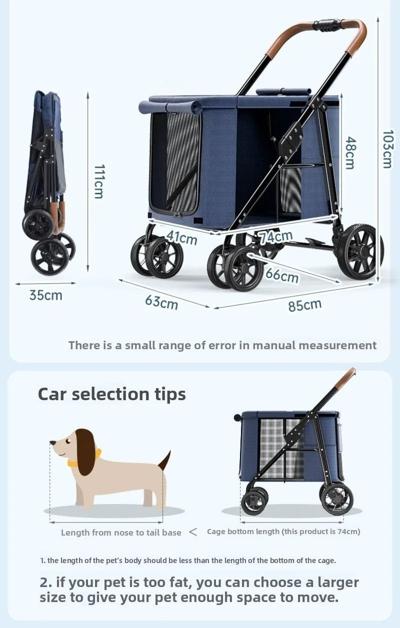 High Quality Foldable 4 Wheels Pet Carrier Adjustable Comfortable Waterproof Pet Stroller Washable Portable Travel Product