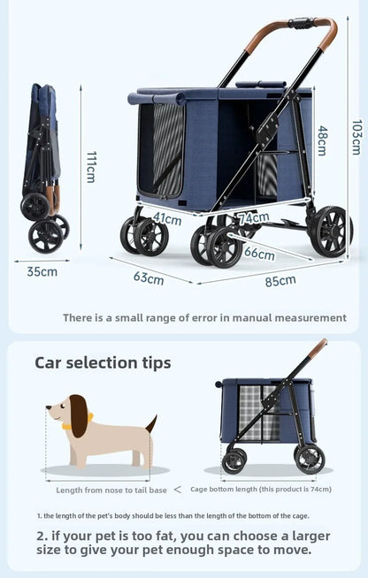 High Quality Foldable 4 Wheels Pet Carrier Adjustable Comfortable Waterproof Pet Stroller Washable Portable Travel Product