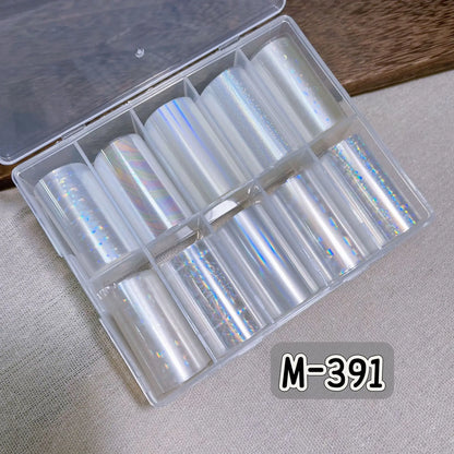 10 Patterns New Metal Nail Foils for Transfer Paper Stickers Floral Chameleon Nails Wraps DIY Water Marble Nail Art Decorations