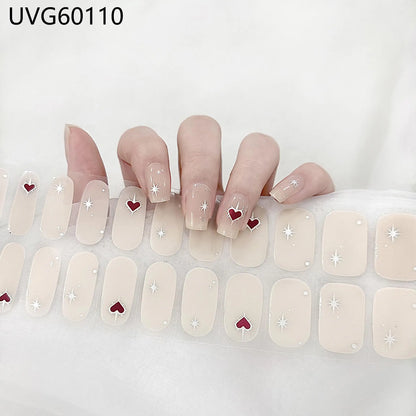 20/22Tips UV Semi cured Gel Nail Stickers Waterproof Long Lasting Full Gel Nail Wraps Press On Nail Decal DIY Manicure