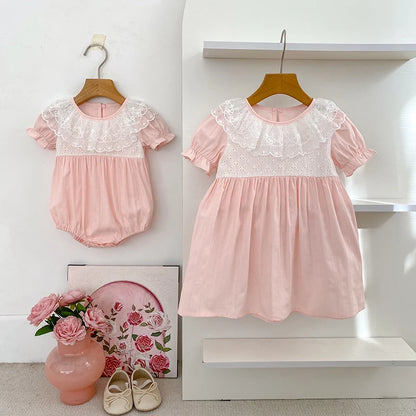 2026 New Newborn Baby Girl Bodysuits 0-24M Baby Girl Romper Summer Short Sleeved Cotton Lace Collar Baby Girl Jumpsuit