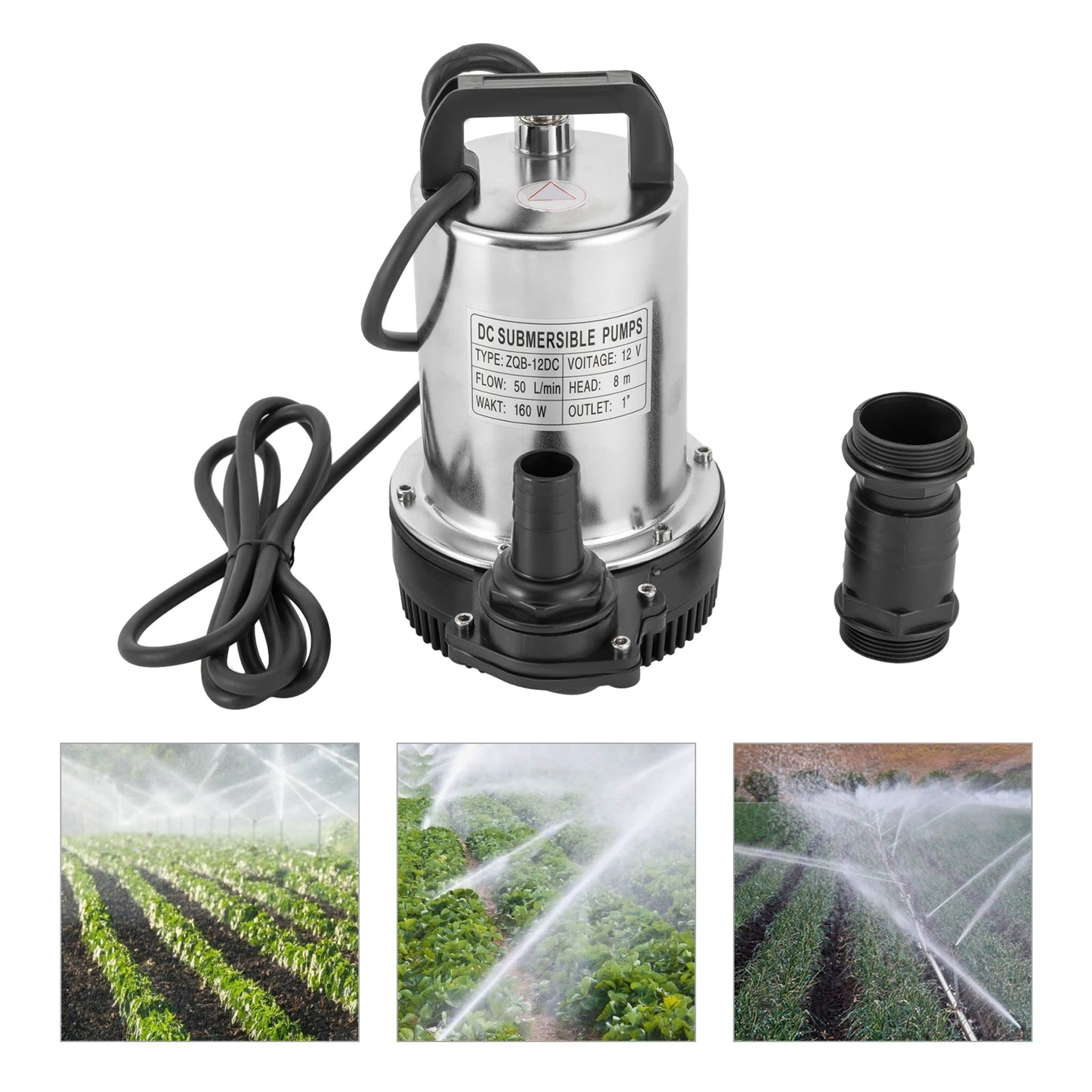 6000L/H Submersible Sewage Pump, 12V DC Sewage Dirty Water Pump 160W Stainless Steel Durable Drain Septic Sump Celler Pump
