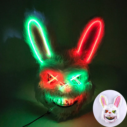 LED Bloody Rabbit Mask Glowing Killer Black Bear Mask Halloween Dance Party Cosplay Costume Props Assassinated Plush Rabbit Mask
