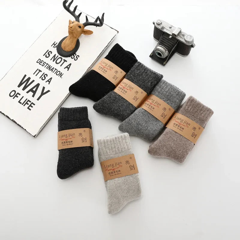 Men Thick Solid Color Socks Merino Wool Warm Winter Snow Thermal Socks Calceta Hombre Skarpety Meskie