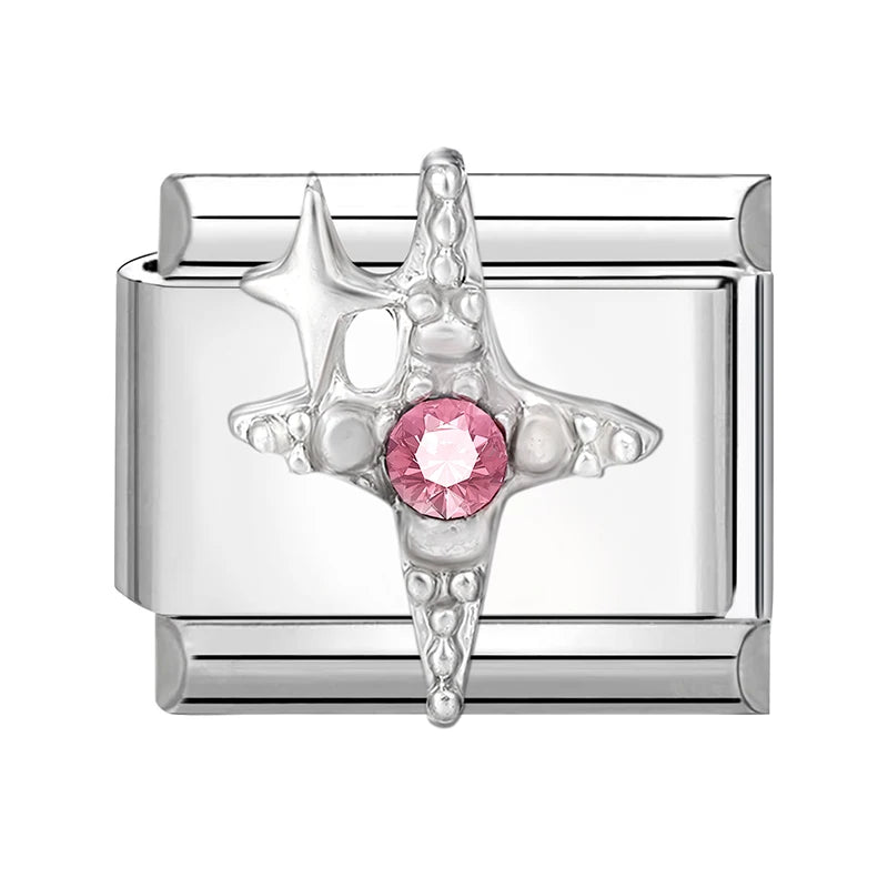Zircon Star Heart Bow Moon Cherry Moon Italian Charm Links Fit 9mm Stainless Steel Bracelet Women Jewelry DIY Making Gifts