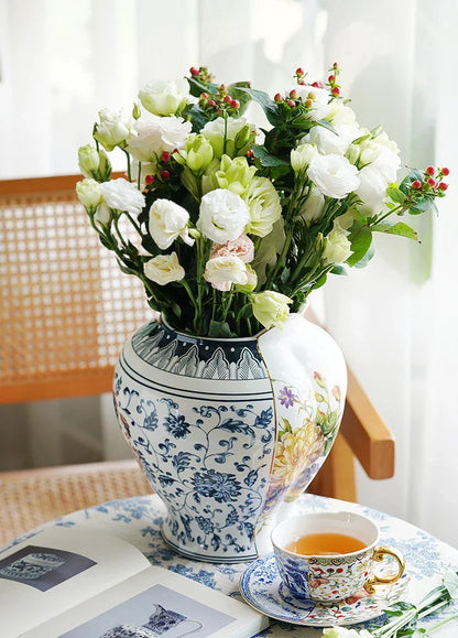 Splicing Light Luxury Antique Style Ceramic Vase Creative European Vintage Flower Vase Arrangement Living Room Desktop Ornaments