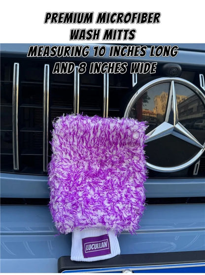 Lucullan Logo Premium Purple Microfiber Glove Super Absorbency Foam Stitch Inner Lining Car Wash Mitt