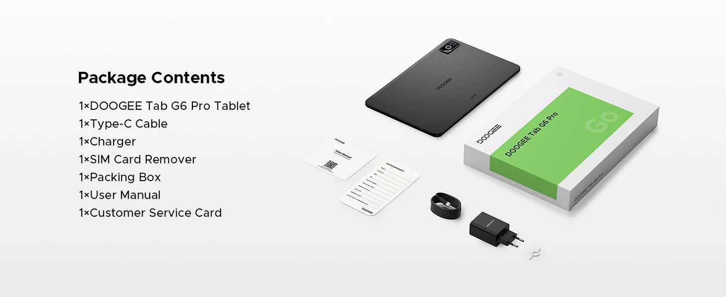 DOOGEE Tab G6 Pro Tablet PC Android 16 Gemini AI 12'' 2K Display 9000mAh Battery 8GB  RAM 128GB ROM Ultra-thin Body Smart Pad