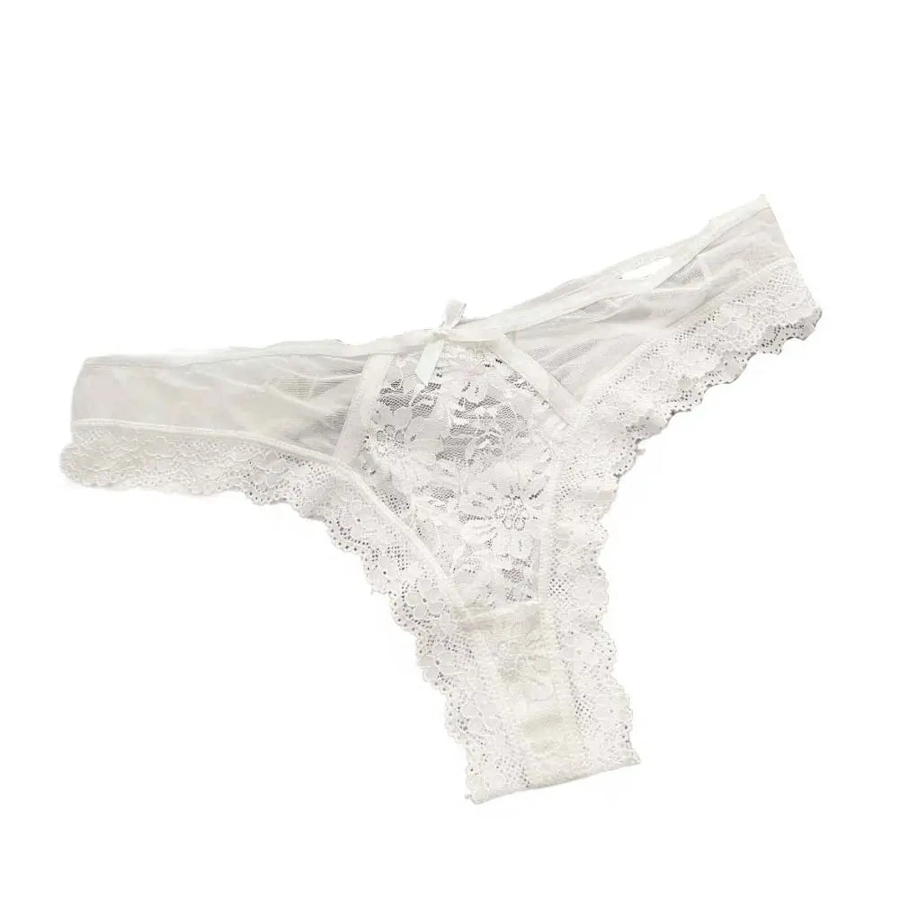 Breathable Patchwork Mesh Floral Bowknot Panties Ruffle Thong Lace Flower Transparent Briefs Low Waist Hollow Out Lady