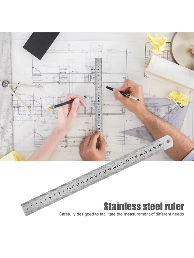 Stainle Steel Metal Straight Ruler Precision Double Sided Precision Measur Tool Scale Metric Ruler 15-50cm The Scale table Clear
