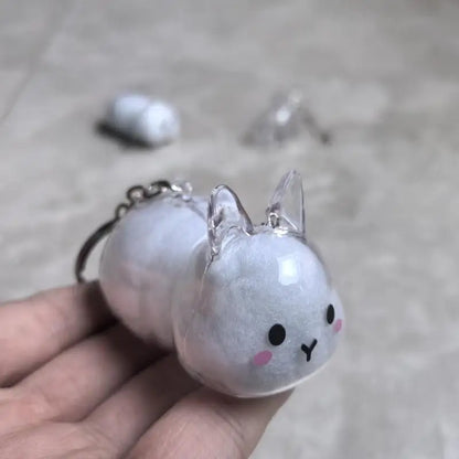 Cartoon Pet Hair Memorial Transparent Storage Box Keyring Cute Animal Rabbit Fur Organizer Keychain Bag Pendant Pet Souvenirs
