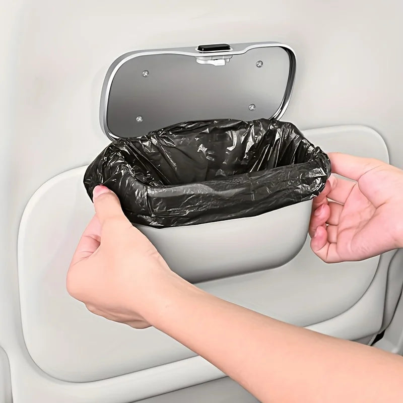 Multifunctional Car Trash Can with Lid Button, Hanging Storage Bin for Wet and Dry Use, Auto Interior Accessories, Organizer Box